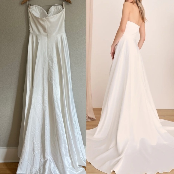 Lifetime of Love White Satin Strapless A-Line Gown - Picture 3 of 6